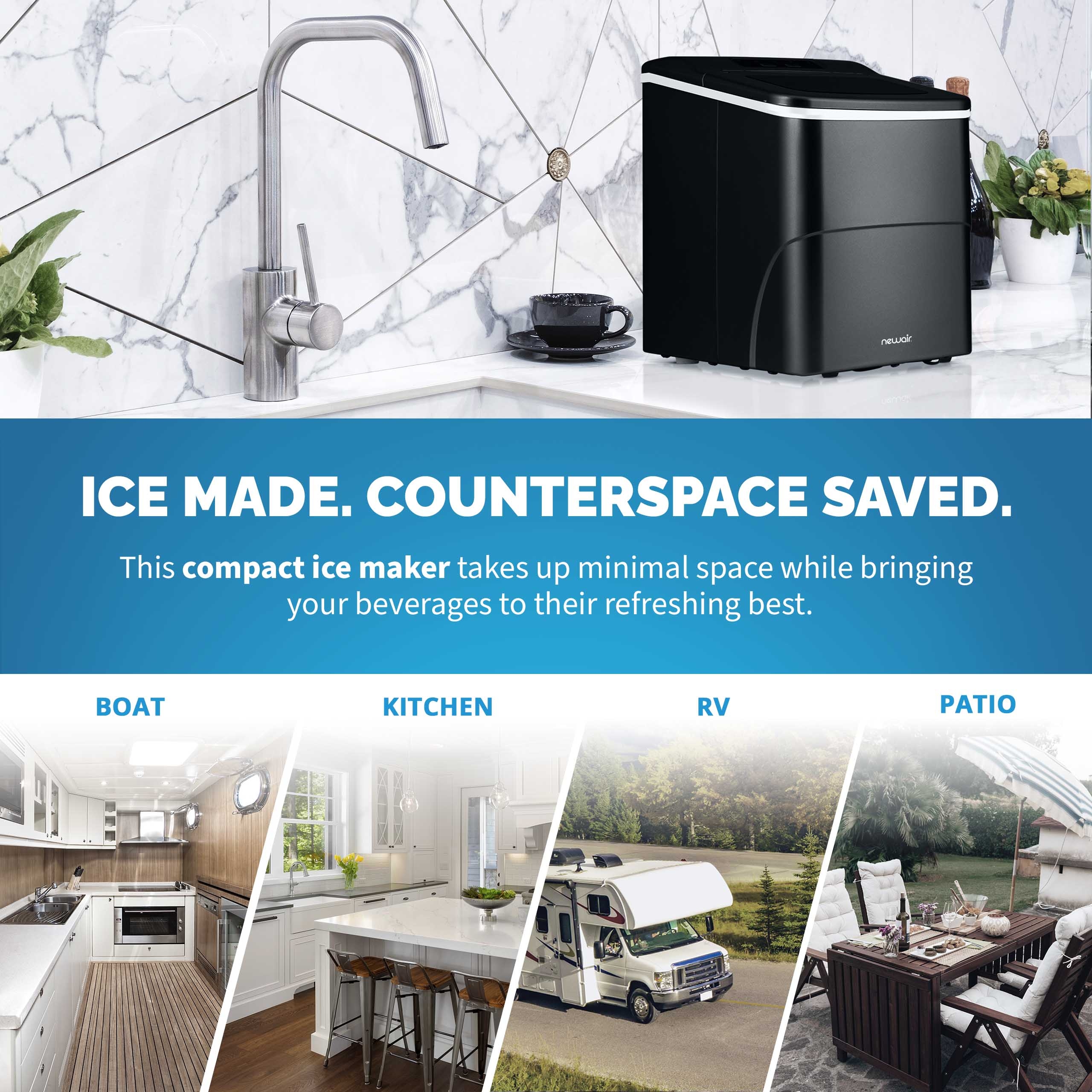 Newair 26 lbs. Countertop Ice Maker, Matte Black Portable and Lightweight,  Intuitive Control, Large or Small Ice Size